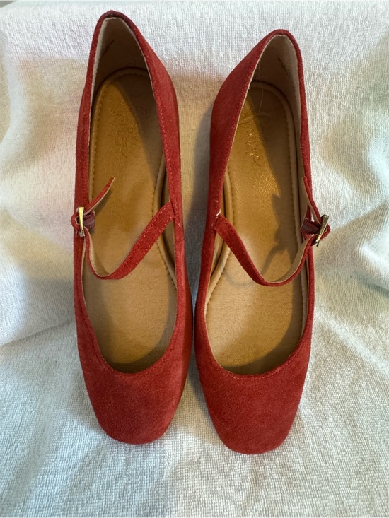 Crown Vintage Shoes - Crown Vintage Women’s Red Suede Mary Jane Flats - Classic Comfort